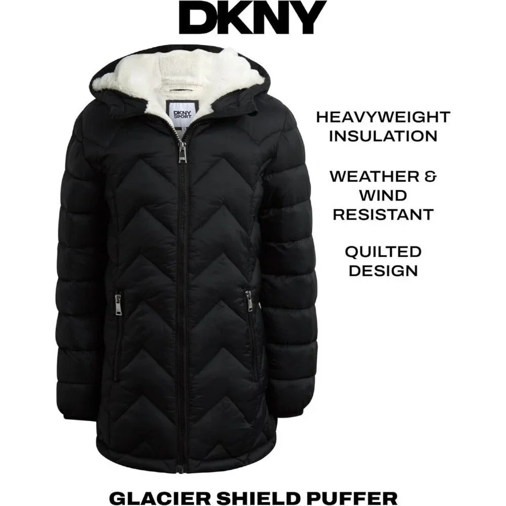 Girls Puffer Jacket - Full Sherpa Lined Glacier Shield Mid Length Quilted Puffer